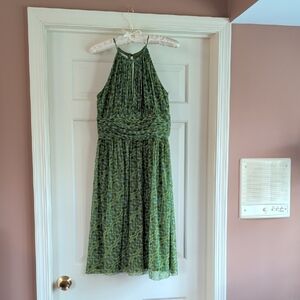 London Times Olive Green Halter Dress